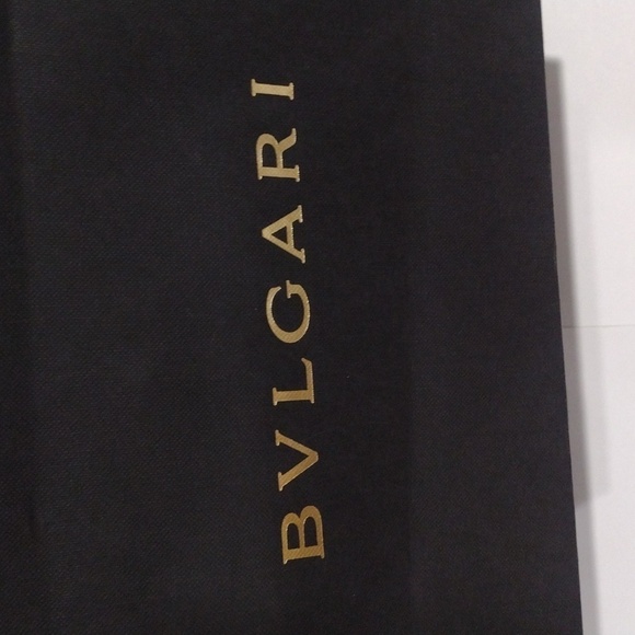 Bvlgari Luxury Paper Shopping Gift Bag w/ Drawstring, Black & Tan 9.25x13x4.75" - Picture 3 of 9